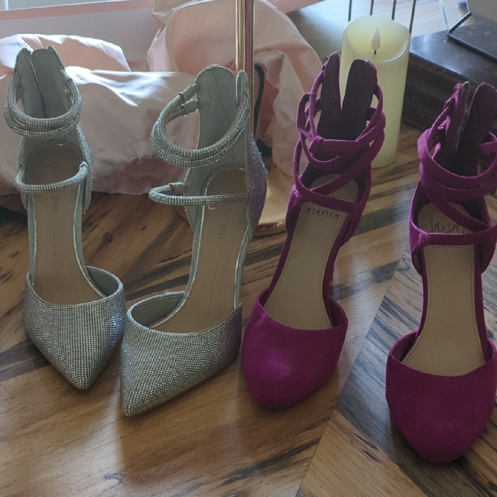Gianni Bini Silver and Pink Heels with Ankle Straps
